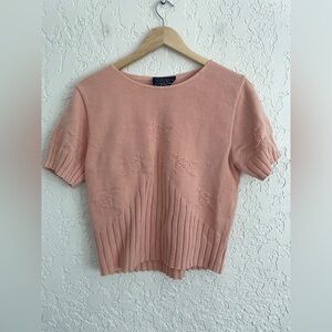 Romantic Vintage 90s Cottagecore Prairie Short Sleeve Pink Sweater Top - M